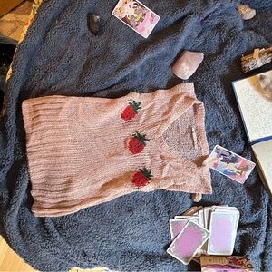 Urban Outfitters Pink Knit Tee with Strawberry Design